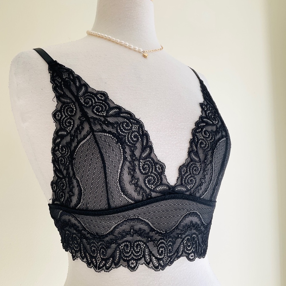 Sheer Lace Triangle Bralette in Black